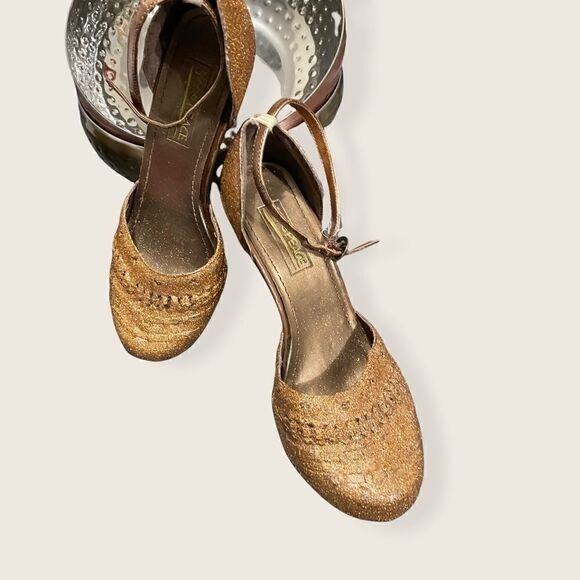 Sparkly Bronze Upcycled Custom Size 6 Joy & Peace Brown Wedges - Picture 8 of 8